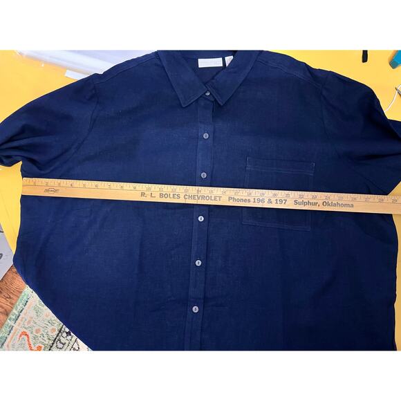 Susan Graver Pure Linen Blend Long Sleeve Button-Up Shirt Navy Women's 2XP NWOT - Picture 5 of 7